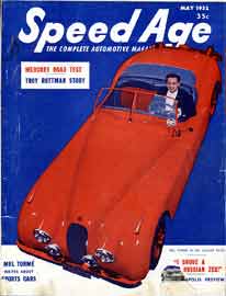 Scan: cover of the May, 1952 Speed Age, showing Mel Tormé in his XK120 Jaguar