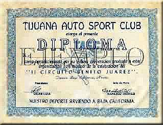 Tijuana Road Races Certificate