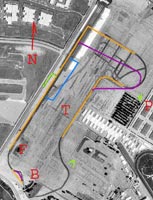 Photo: annotated satellite view of the Pomona race track