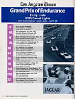 Scan: IMSA Grand Prix of Endurance  April, 1987  Entry List Page One