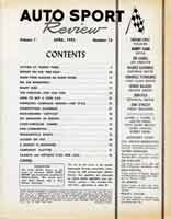 Scan: Table Of Contents, Auto Sport Review Issue Of April, 1953